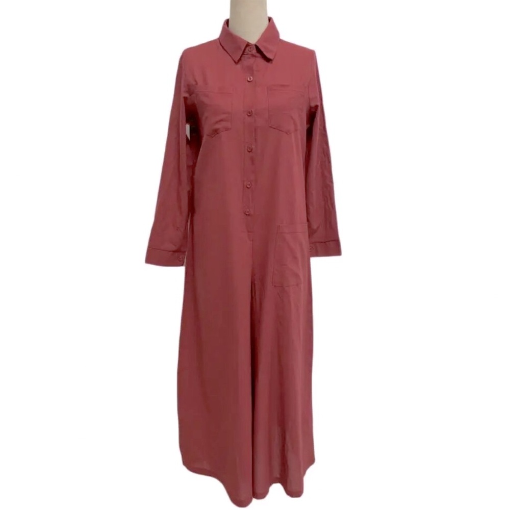 Long Button-Front Shirt Dress in Dusty Rose